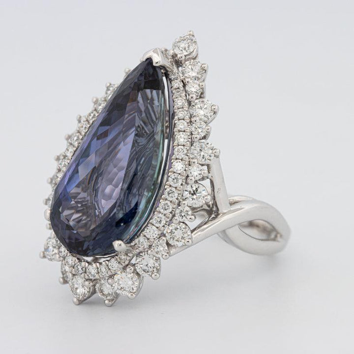 11.20 CT Pear - shape Tanzanite Halo Ring - ZIZOV DIAMONDS