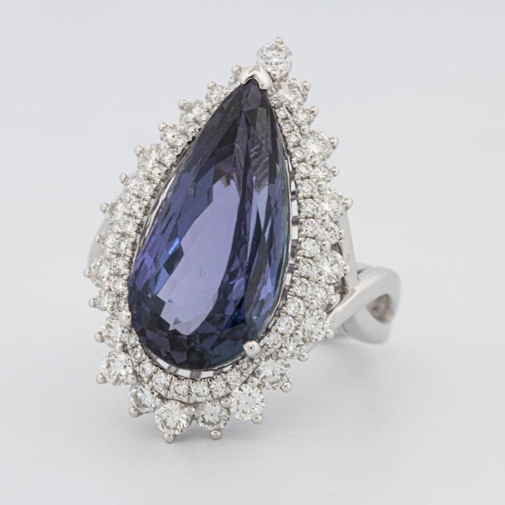 11.20 CT Pear - shape Tanzanite Halo Ring - ZIZOV DIAMONDS