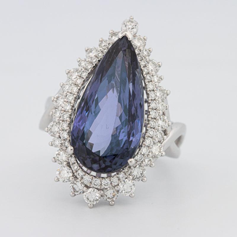 11.20 CT Pear - shape Tanzanite Halo Ring - ZIZOV DIAMONDS