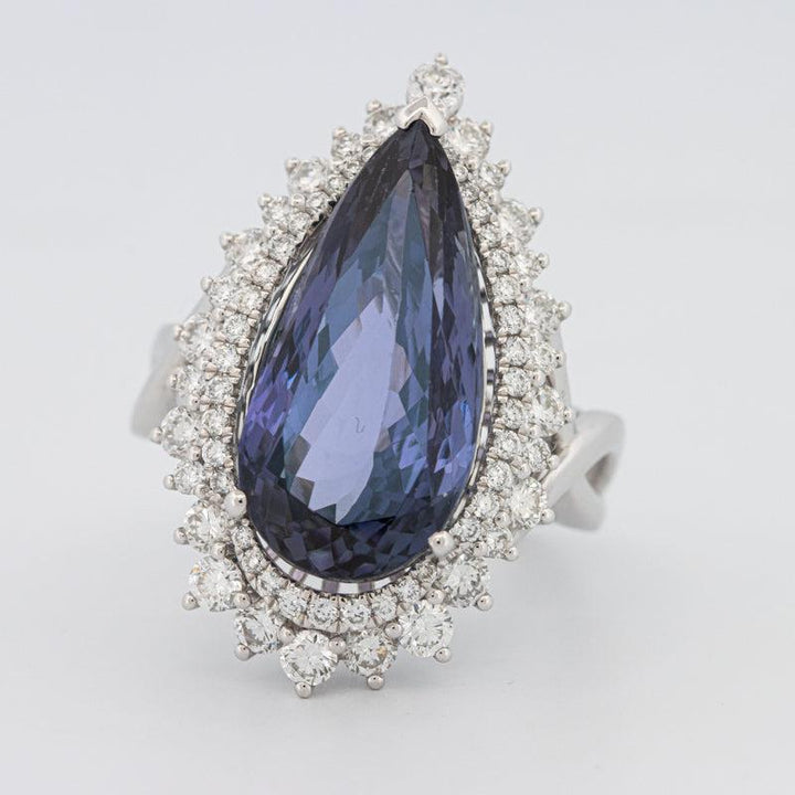 11.20 CT Pear - shape Tanzanite Halo Ring - ZIZOV DIAMONDS