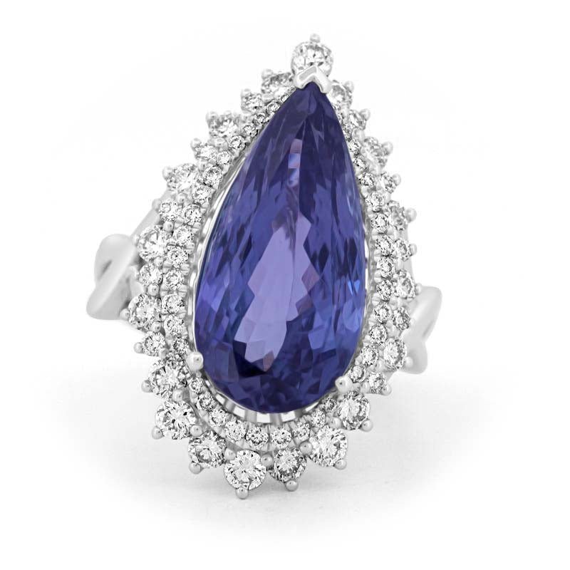 11.20 CT Pear - shape Tanzanite Halo Ring - ZIZOV DIAMONDS