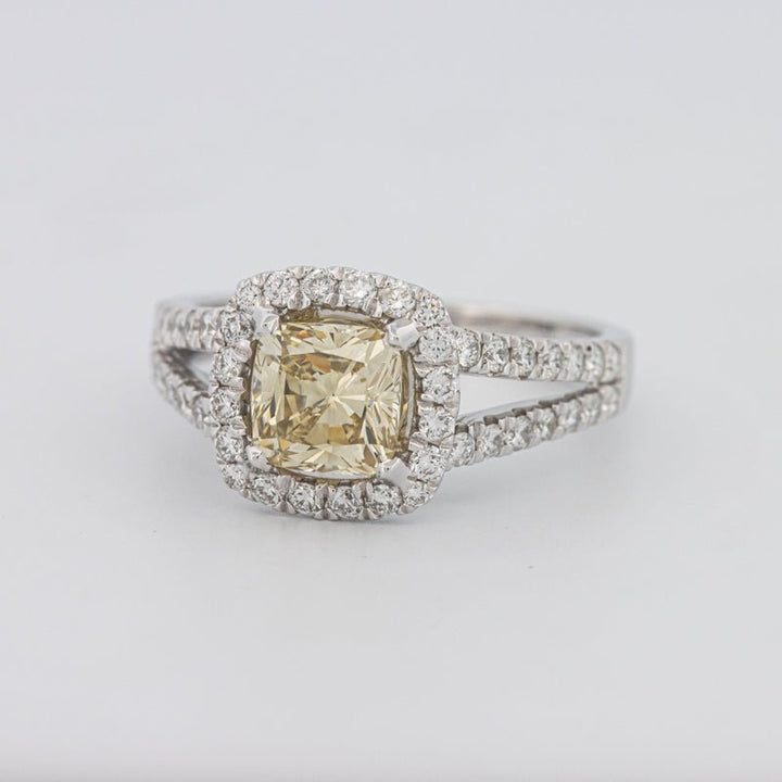 1.20 CT Fancy Yellow Brownish Intense Cushion Halo Solitaire - ZIZOV DIAMONDS