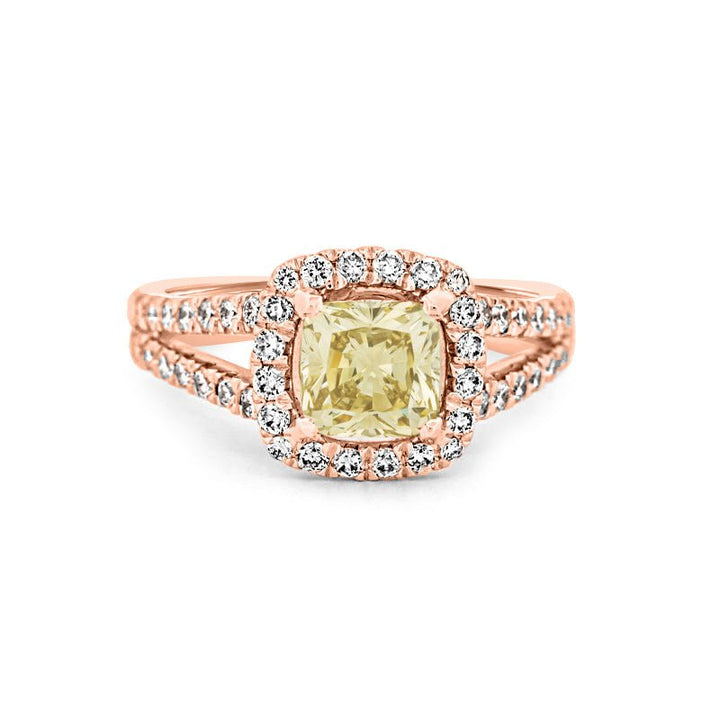 1.20 CT Fancy Yellow Brownish Intense Cushion Halo Solitaire - ZIZOV DIAMONDS