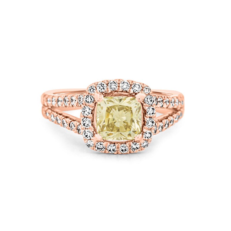 1.20 CT Fancy Yellow Brownish Intense Cushion Halo Solitaire - ZIZOV DIAMONDS