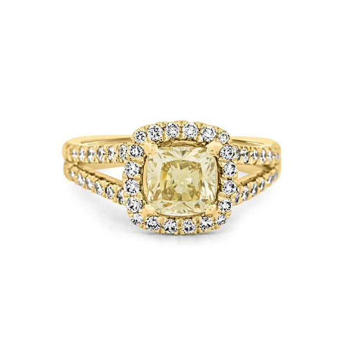 1.20 CT Fancy Yellow Brownish Intense Cushion Halo Solitaire - ZIZOV DIAMONDS