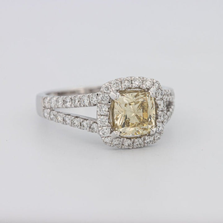1.20 CT Fancy Yellow Brownish Intense Cushion Halo Solitaire - ZIZOV DIAMONDS