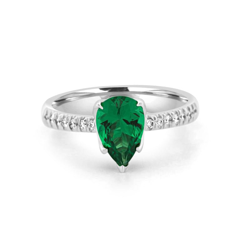 1.20 CT Pearshape Green Emerald Ring - ZIZOV DIAMONDS