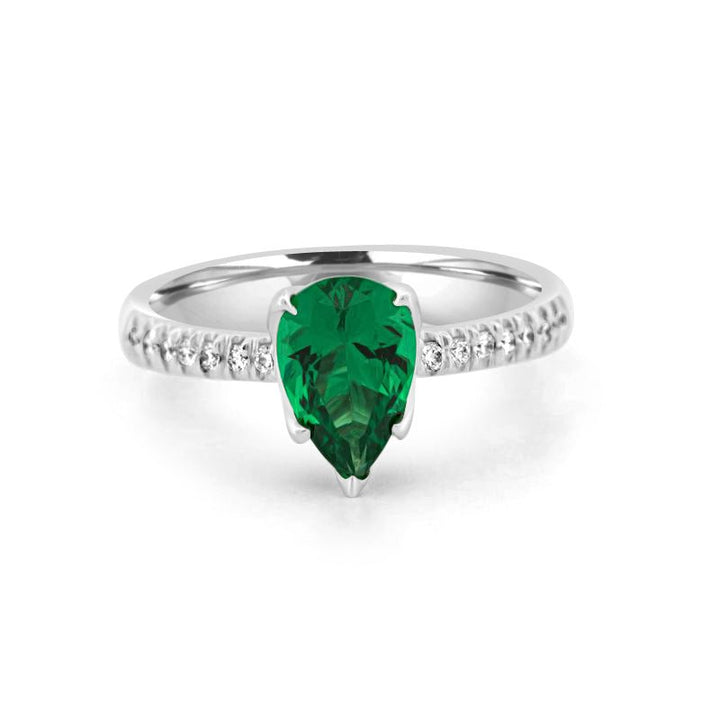 1.20 CT Pearshape Green Emerald Ring - ZIZOV DIAMONDS