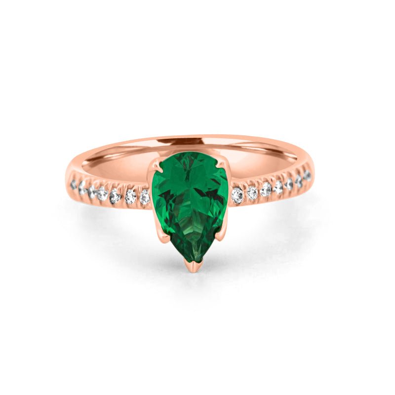 1.20 CT Pearshape Green Emerald Ring - ZIZOV DIAMONDS