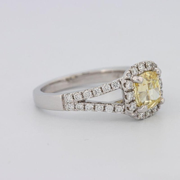 1.29 CT Fancy Yellow Intense Cushion Halo Solitaire - ZIZOV DIAMONDS