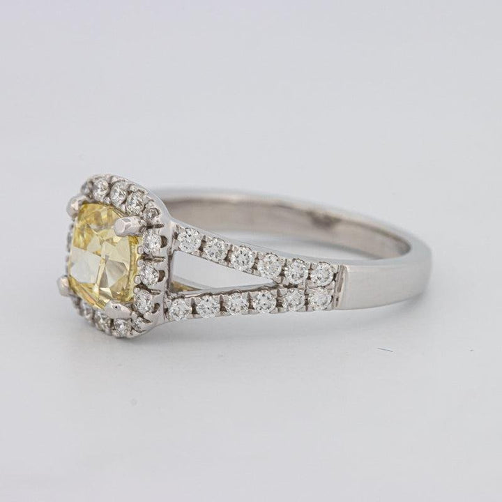 1.29 CT Fancy Yellow Intense Cushion Halo Solitaire - ZIZOV DIAMONDS