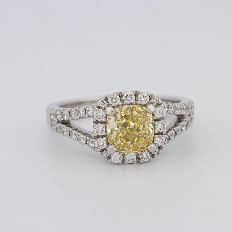 1.29 CT Fancy Yellow Intense Cushion Halo Solitaire - ZIZOV DIAMONDS