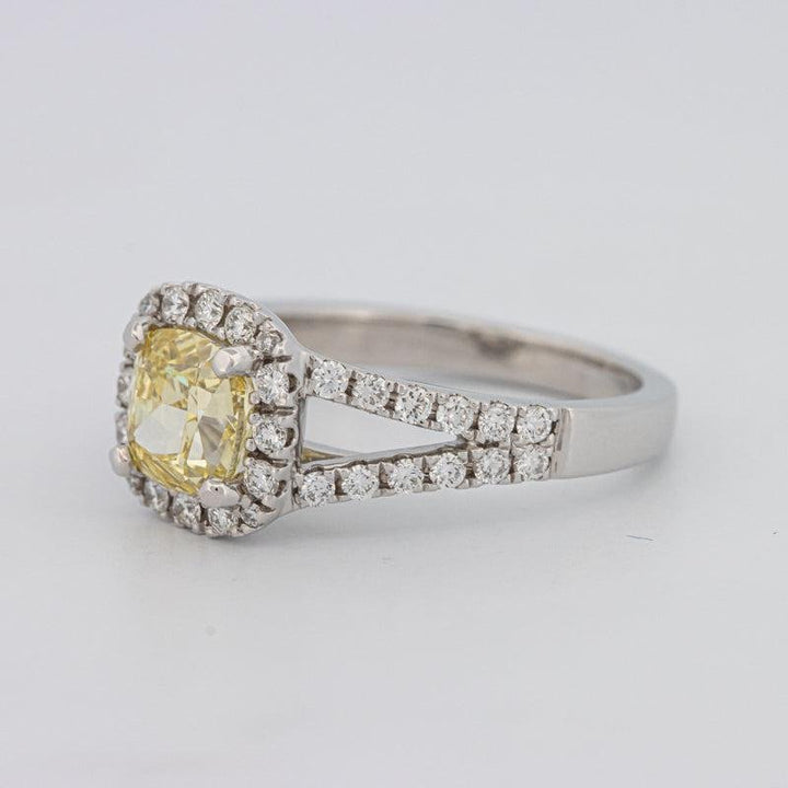 1.29 CT Fancy Yellow Intense Cushion Halo Solitaire - ZIZOV DIAMONDS