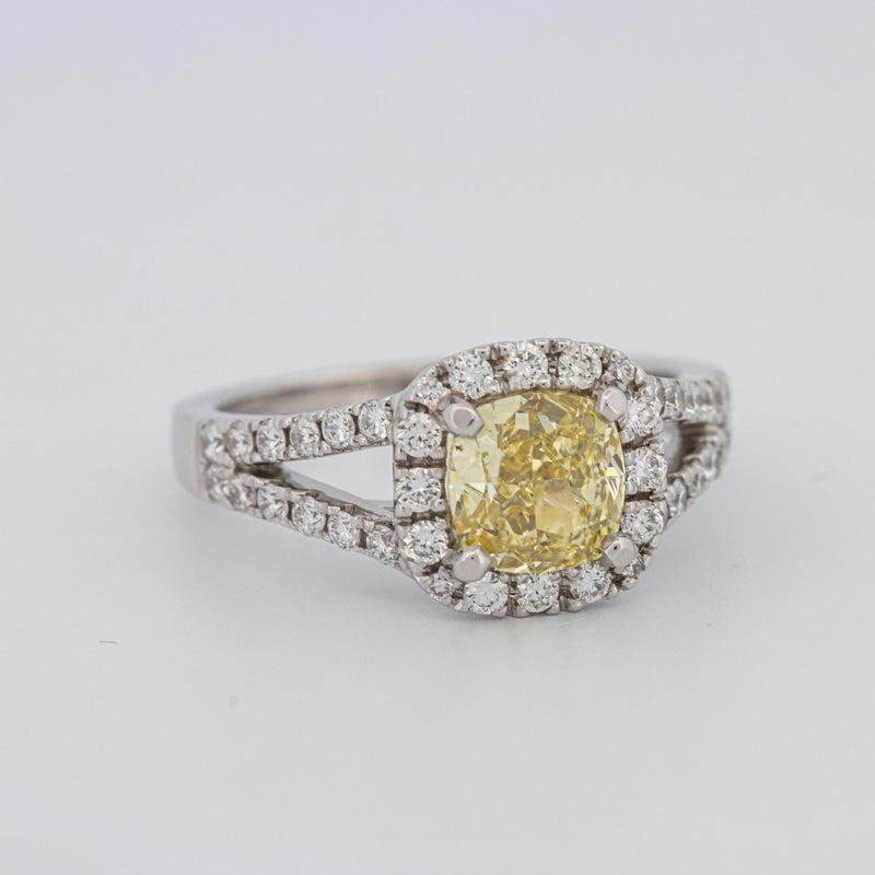 1.29 CT Fancy Yellow Intense Cushion Halo Solitaire - ZIZOV DIAMONDS