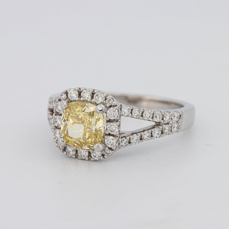 1.29 CT Fancy Yellow Intense Cushion Halo Solitaire - ZIZOV DIAMONDS