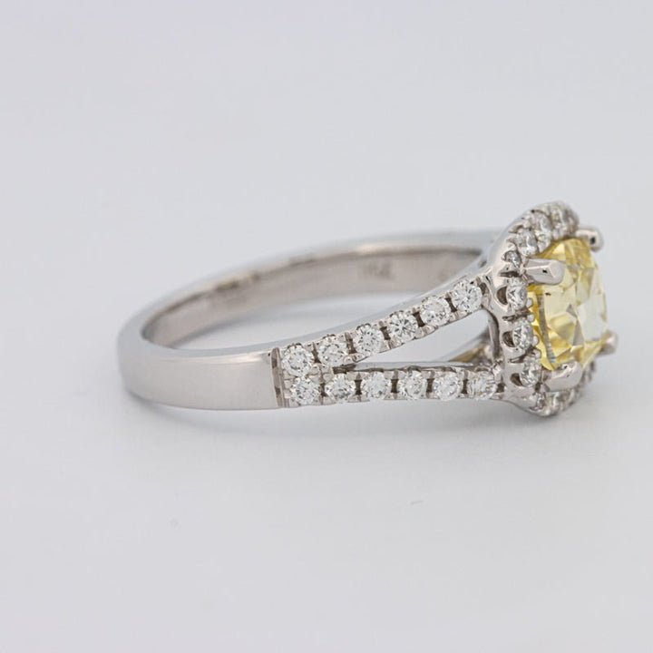 1.29 CT Fancy Yellow Intense Cushion Halo Solitaire - ZIZOV DIAMONDS