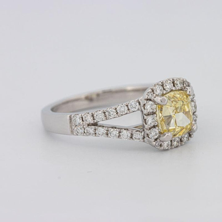 1.29 CT Fancy Yellow Intense Cushion Halo Solitaire - ZIZOV DIAMONDS