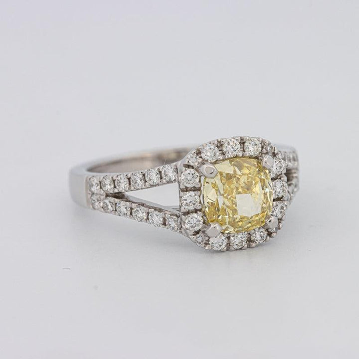 1.29 CT Fancy Yellow Intense Cushion Halo Solitaire - ZIZOV DIAMONDS