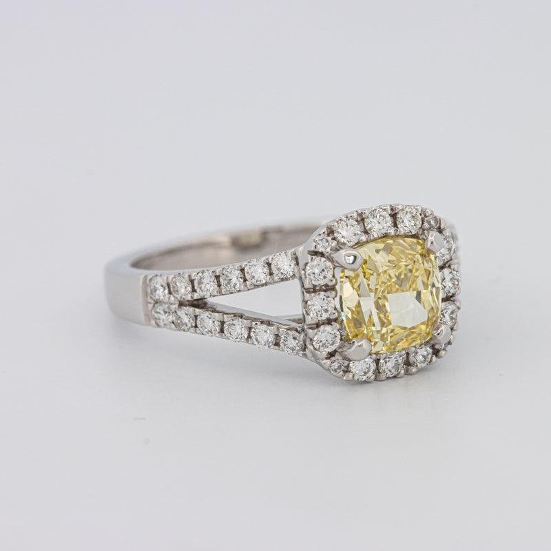 1.29 CT Fancy Yellow Intense Cushion Halo Solitaire - ZIZOV DIAMONDS
