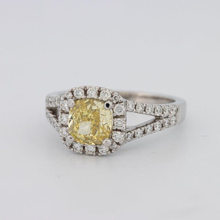 1.29 CT Fancy Yellow Intense Cushion Halo Solitaire - ZIZOV DIAMONDS