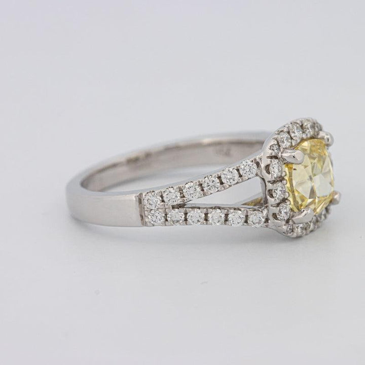 1.29 CT Fancy Yellow Intense Cushion Halo Solitaire - ZIZOV DIAMONDS
