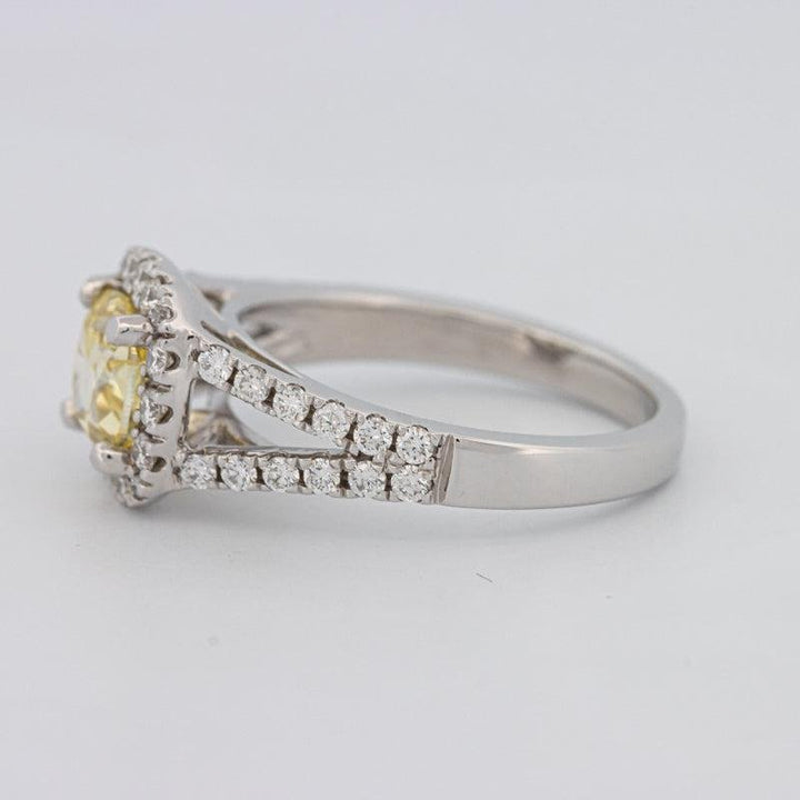 1.29 CT Fancy Yellow Intense Cushion Halo Solitaire - ZIZOV DIAMONDS