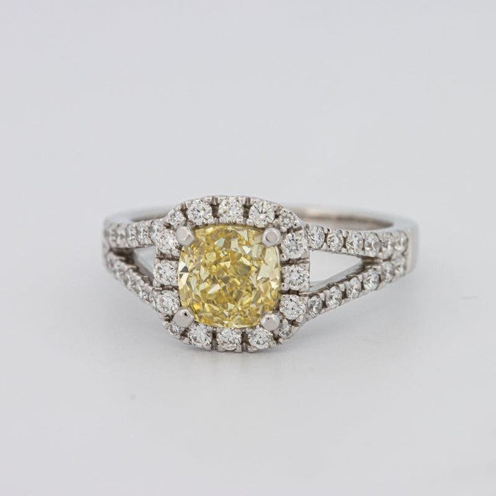 1.29 CT Fancy Yellow Intense Cushion Halo Solitaire - ZIZOV DIAMONDS