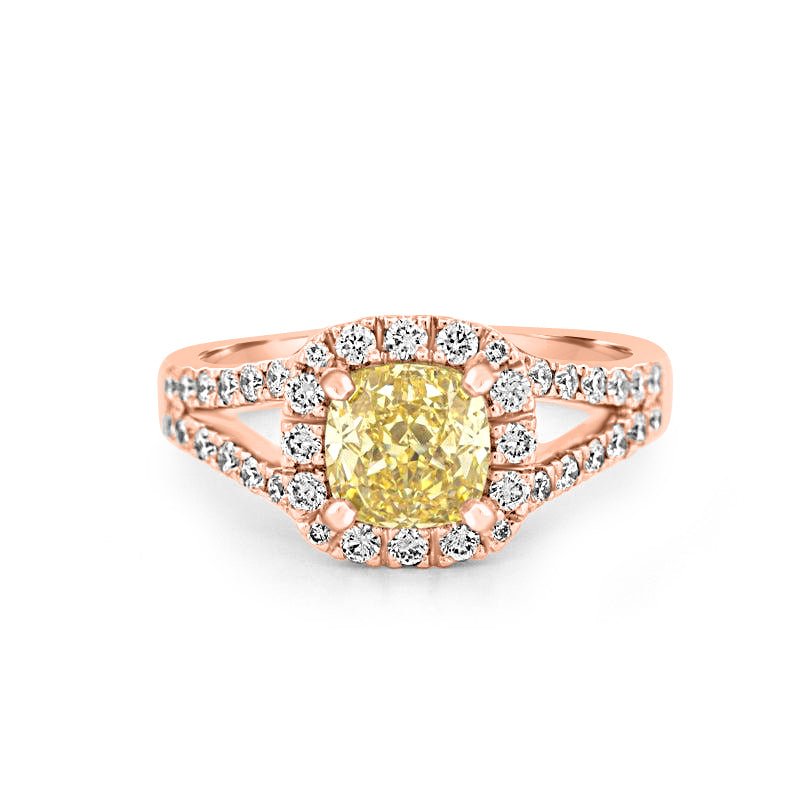 1.29 CT Fancy Yellow Intense Cushion Halo Solitaire - ZIZOV DIAMONDS