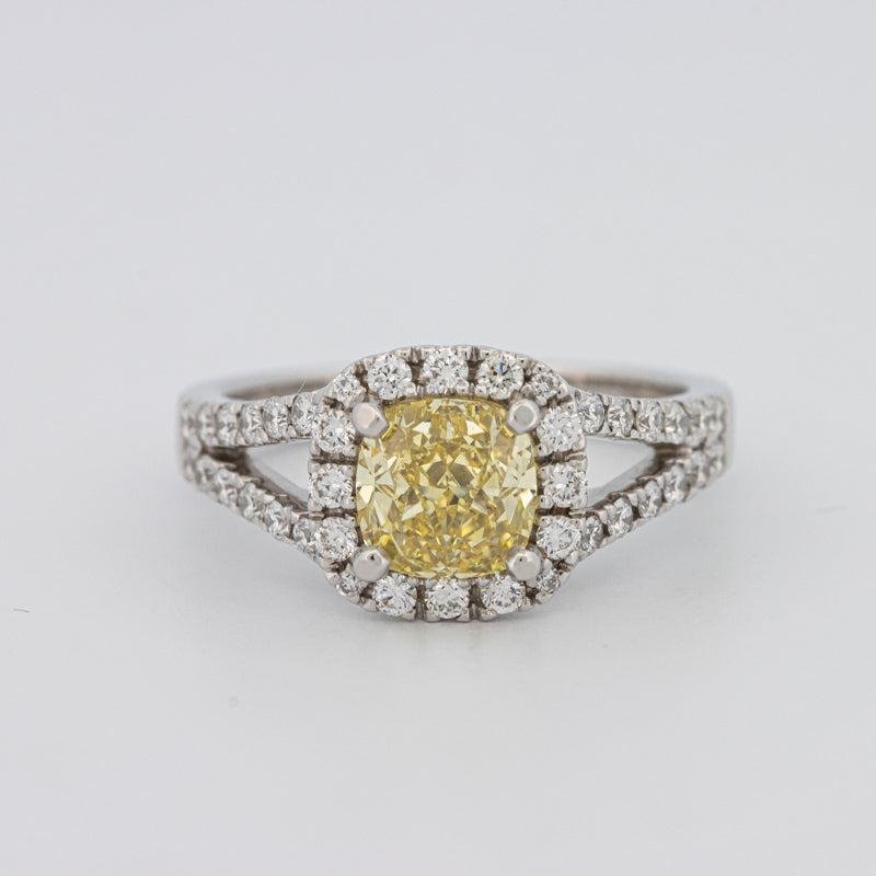 1.29 CT Fancy Yellow Intense Cushion Halo Solitaire