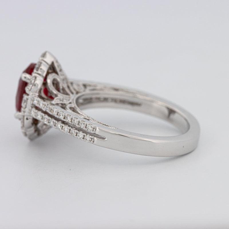 1.30 CT Oval Red Ruby Halo Ring - ZIZOV DIAMONDS