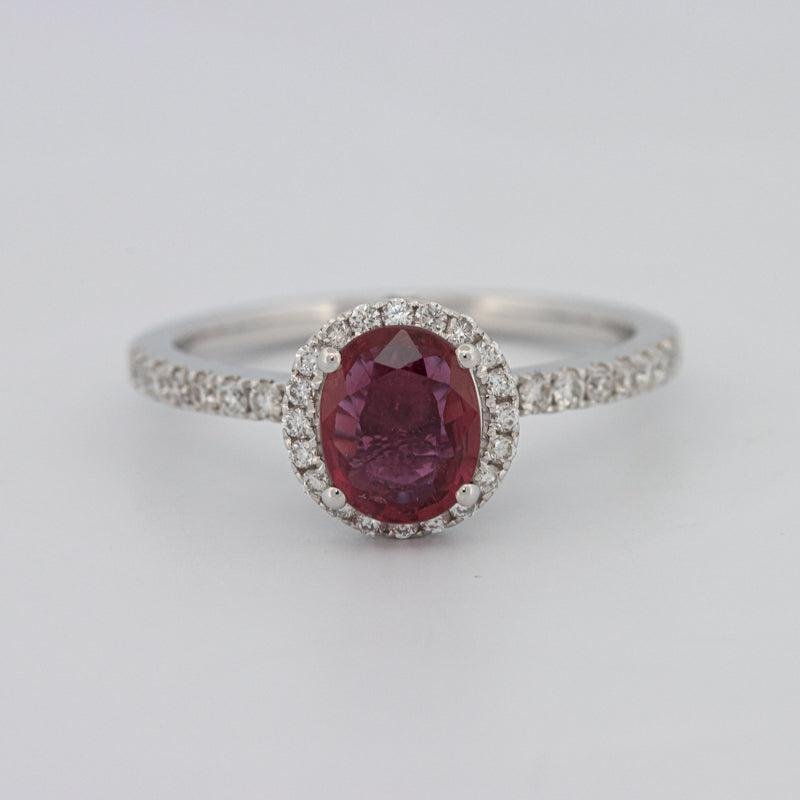 1.30 CT Oval Red Ruby Halo Ring - ZIZOV DIAMONDS
