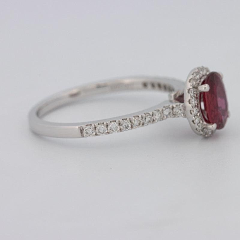 1.30 CT Oval Red Ruby Halo Ring - ZIZOV DIAMONDS