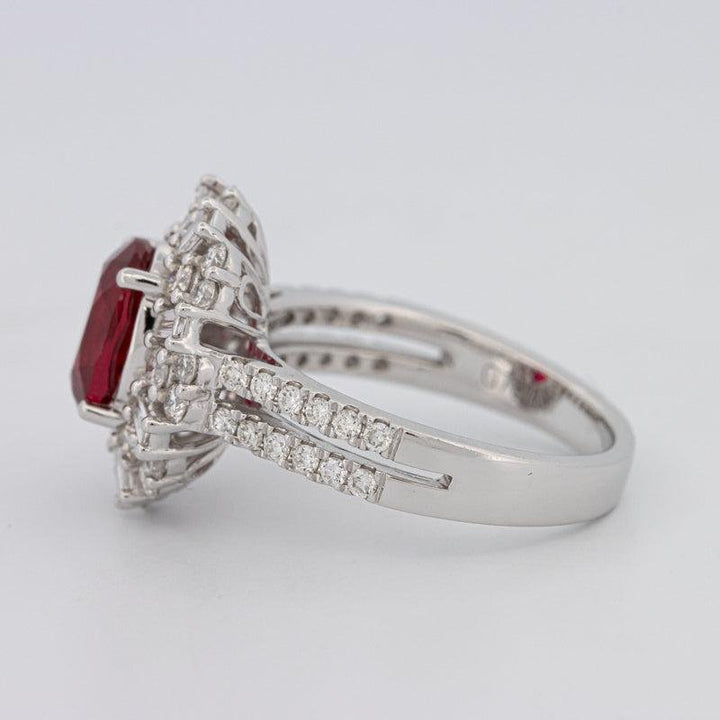1.30 CT Oval Red Ruby Halo Ring - ZIZOV DIAMONDS