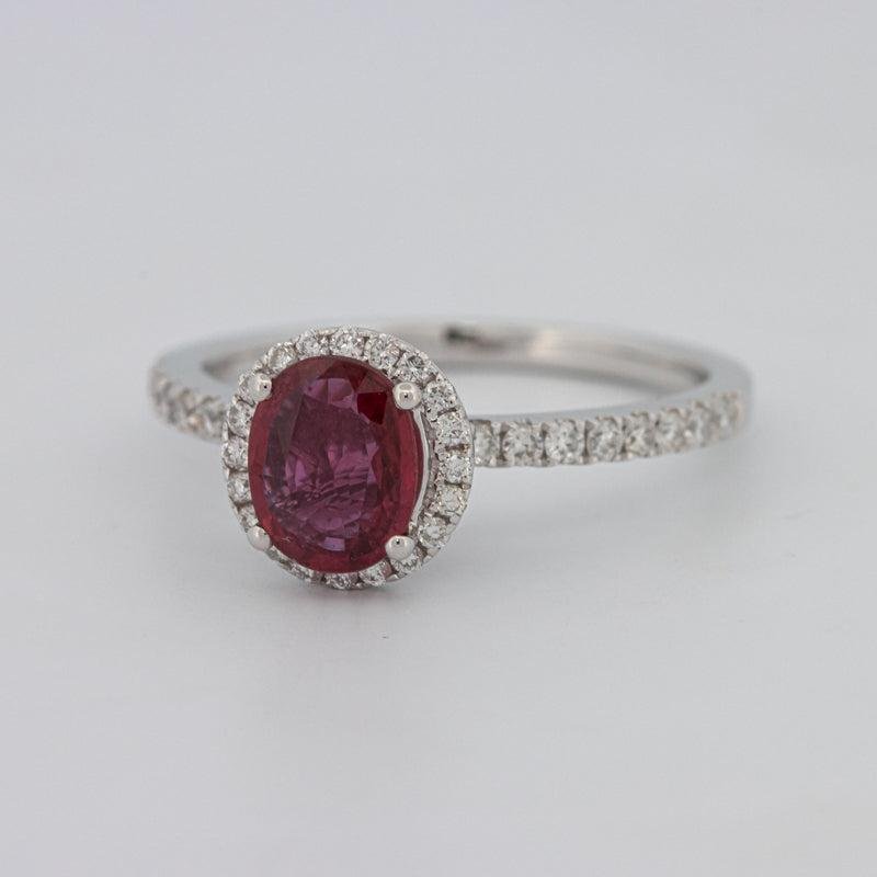 1.30 CT Oval Red Ruby Halo Ring - ZIZOV DIAMONDS