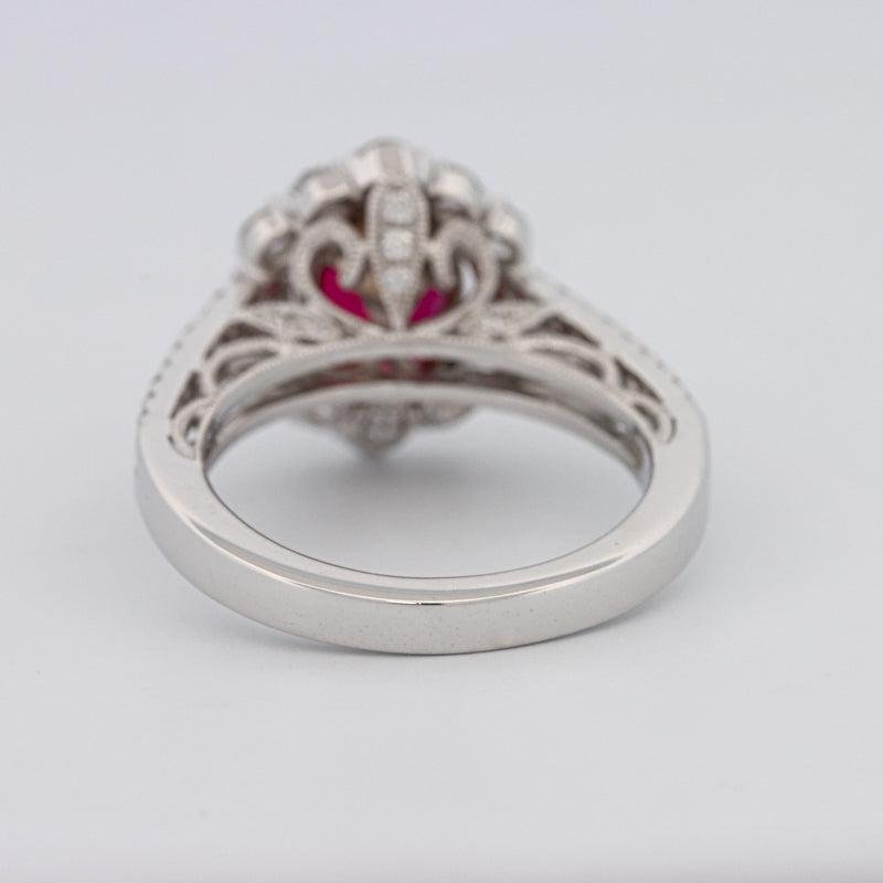 1.30 CT Oval Red Ruby Halo Ring - ZIZOV DIAMONDS