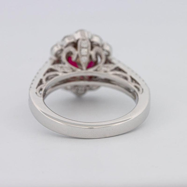 1.30 CT Oval Red Ruby Halo Ring - ZIZOV DIAMONDS