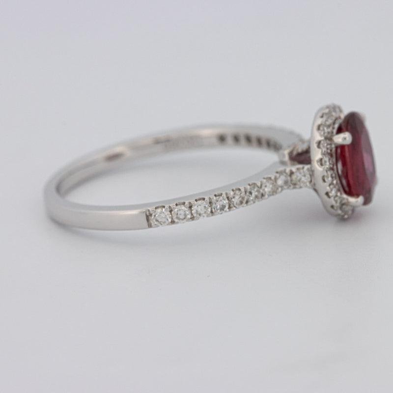 1.30 CT Oval Red Ruby Halo Ring - ZIZOV DIAMONDS