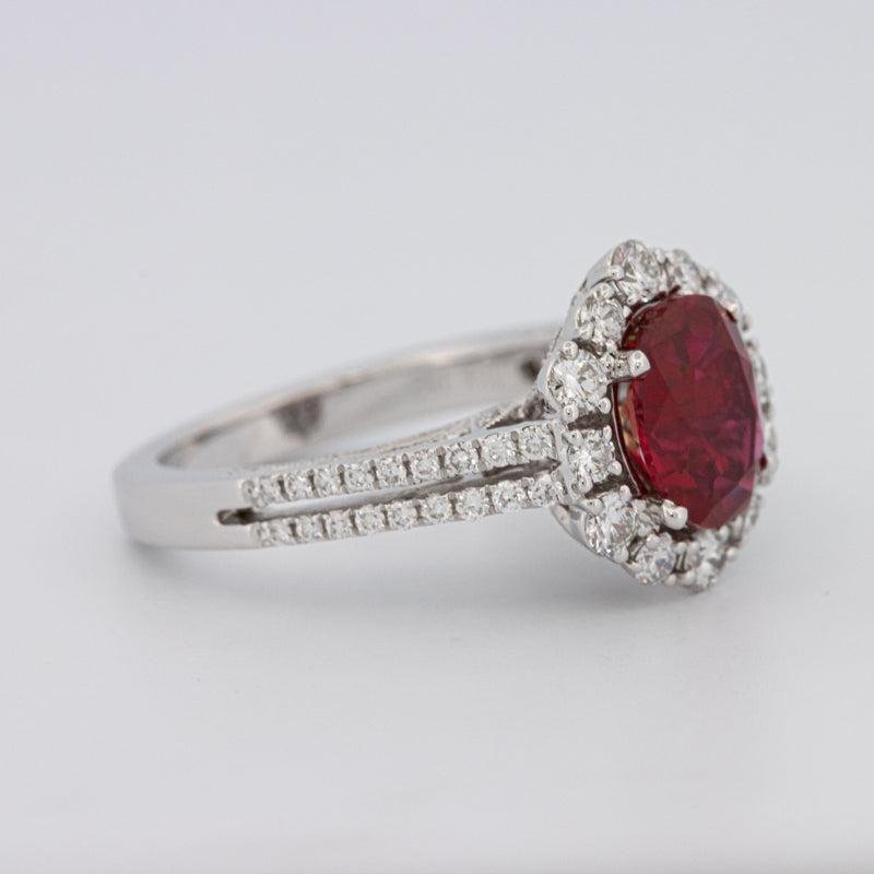 1.30 CT Oval Red Ruby Halo Ring - ZIZOV DIAMONDS