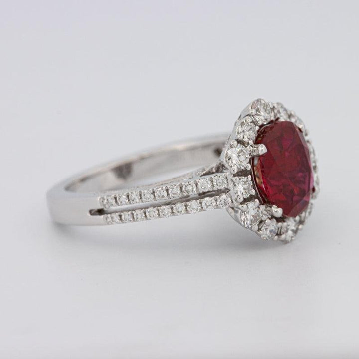1.30 CT Oval Red Ruby Halo Ring - ZIZOV DIAMONDS