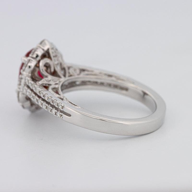 1.30 CT Oval Red Ruby Halo Ring - ZIZOV DIAMONDS