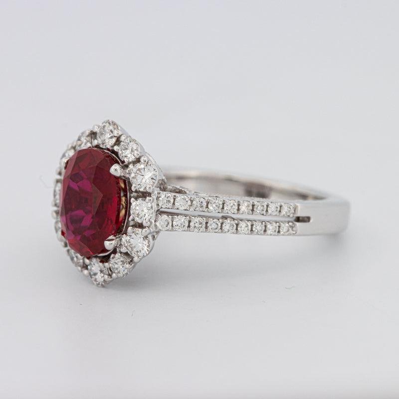 1.30 CT Oval Red Ruby Halo Ring - ZIZOV DIAMONDS
