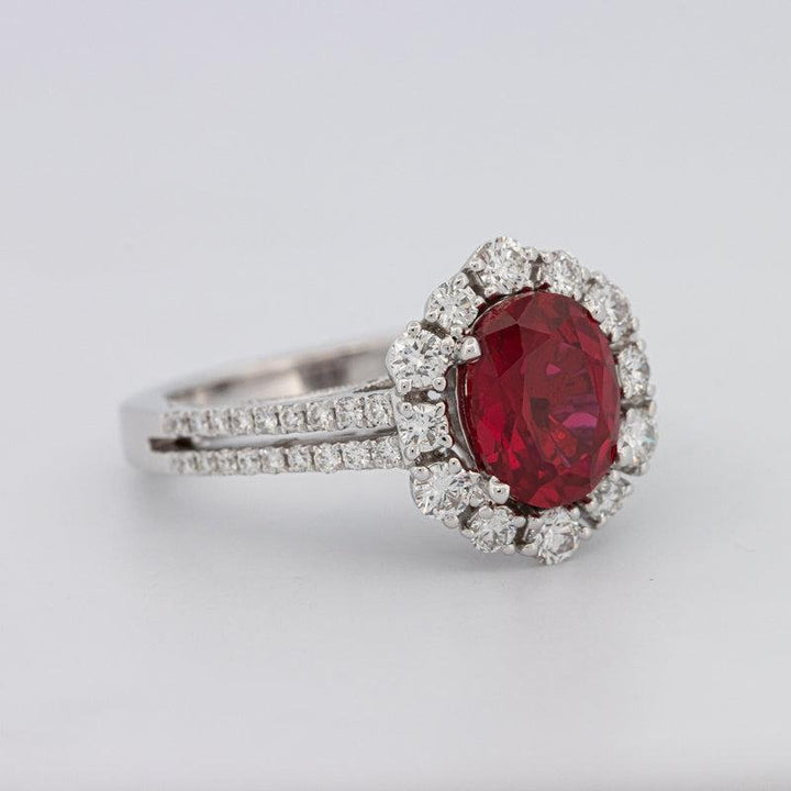 1.30 CT Oval Red Ruby Halo Ring - ZIZOV DIAMONDS