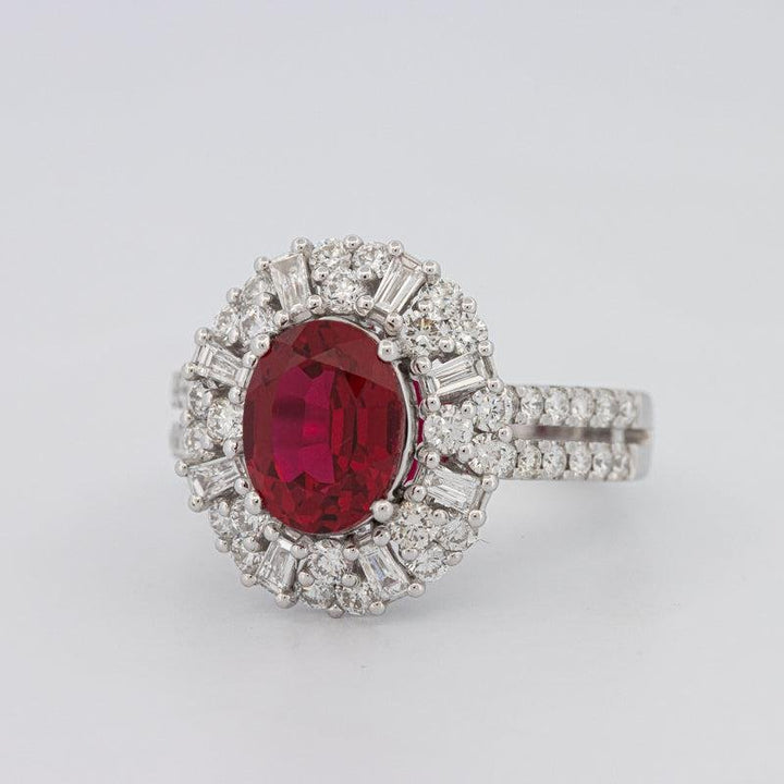 1.30 CT Oval Red Ruby Halo Ring - ZIZOV DIAMONDS