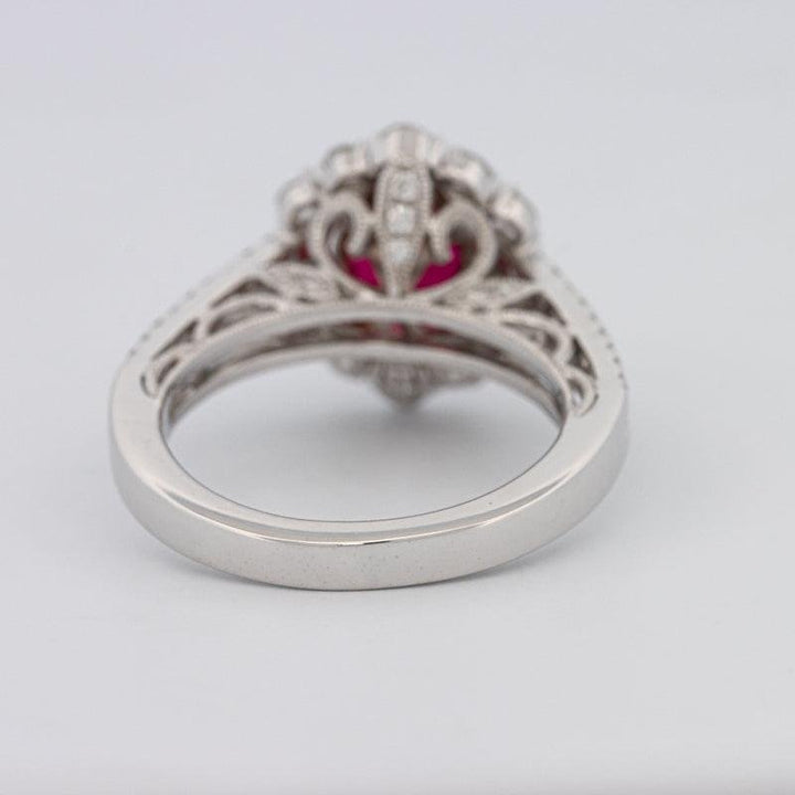 1.30 CT Oval Red Ruby Halo Ring - ZIZOV DIAMONDS