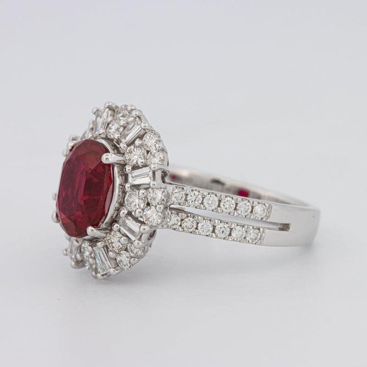 1.30 CT Oval Red Ruby Halo Ring - ZIZOV DIAMONDS