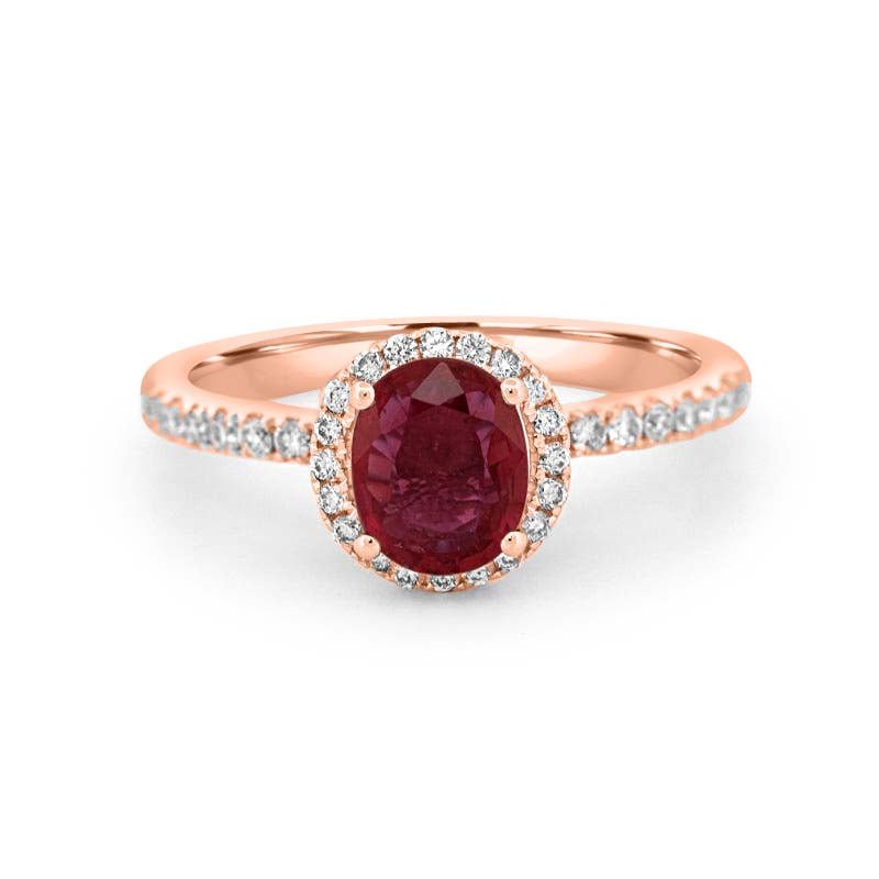 1.30 CT Oval Red Ruby Halo Ring - ZIZOV DIAMONDS