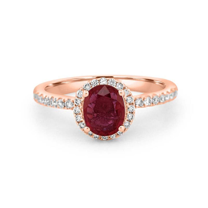 1.30 CT Oval Red Ruby Halo Ring - ZIZOV DIAMONDS