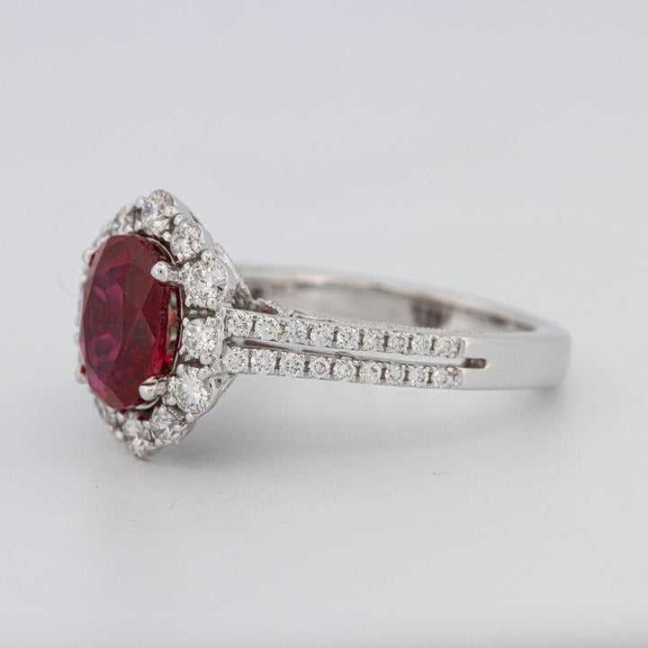 1.30 CT Oval Red Ruby Halo Ring - ZIZOV DIAMONDS