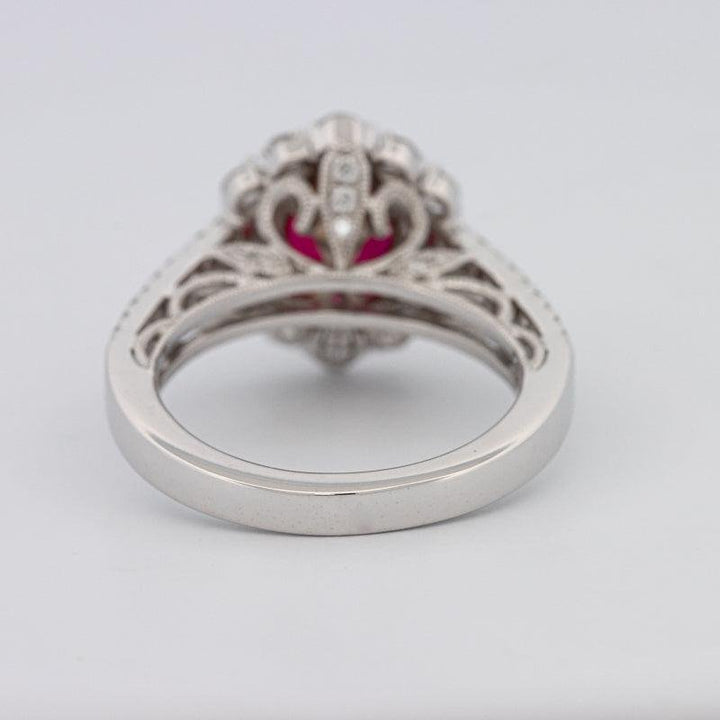 1.30 CT Oval Red Ruby Halo Ring - ZIZOV DIAMONDS