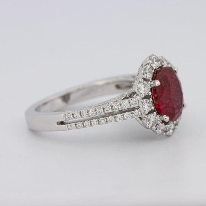 1.30 CT Oval Red Ruby Halo Ring - ZIZOV DIAMONDS